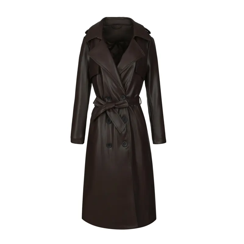 Heavyweight Faux Leather Trench Coat with Belt