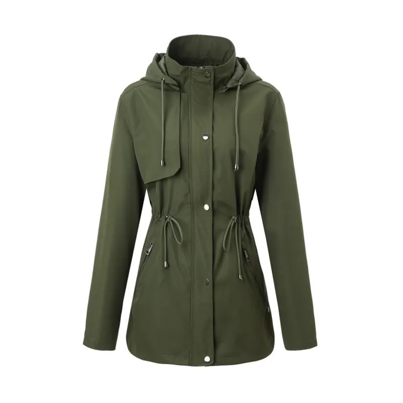 Hooded Windbreaker Jacket with Drawstring Waist